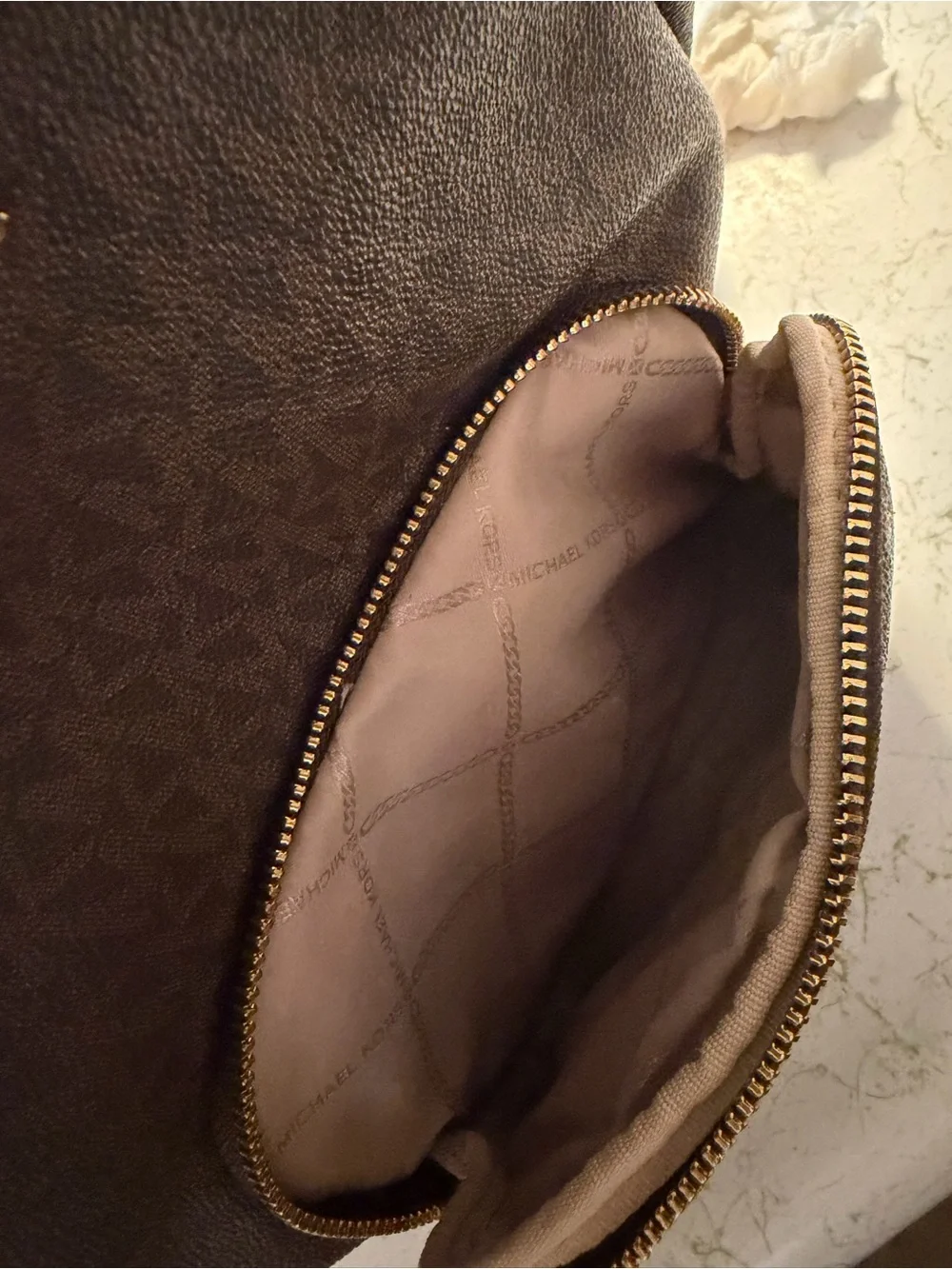 Michael Kors Brown MK Monogram Backpack with Gold Hardware